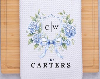 Personalized Tea Towel, Monogrammed Kitchen Towel, Wedding Gift for Couple, Custom Last Name Towel, Newlywed Gift, Bridal Shower Gift