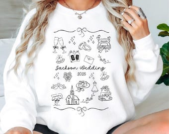 Custom Bride & Bridal Party Sweatshirt • Personalized Wedding Doodle Crewneck, New Bride Sweatshirt, Mrs. Sweatshirt, Bridal Sweatshirt