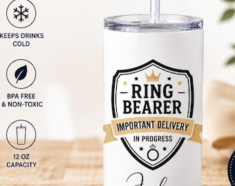 Ring Bearer Tumbler, Personalized Wedding Party Favor, Stainless Steel Cup