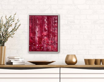 Framed Abstract Acrylic Painting: Red & White Modern Canvas Art