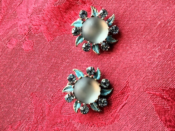 SPECTACULAR WEISS of NY Earrings, Blue Grey Caboc… - image 1