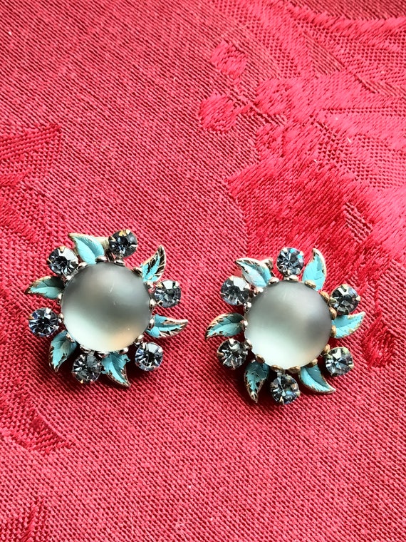 SPECTACULAR WEISS of NY Earrings, Blue Grey Caboc… - image 4