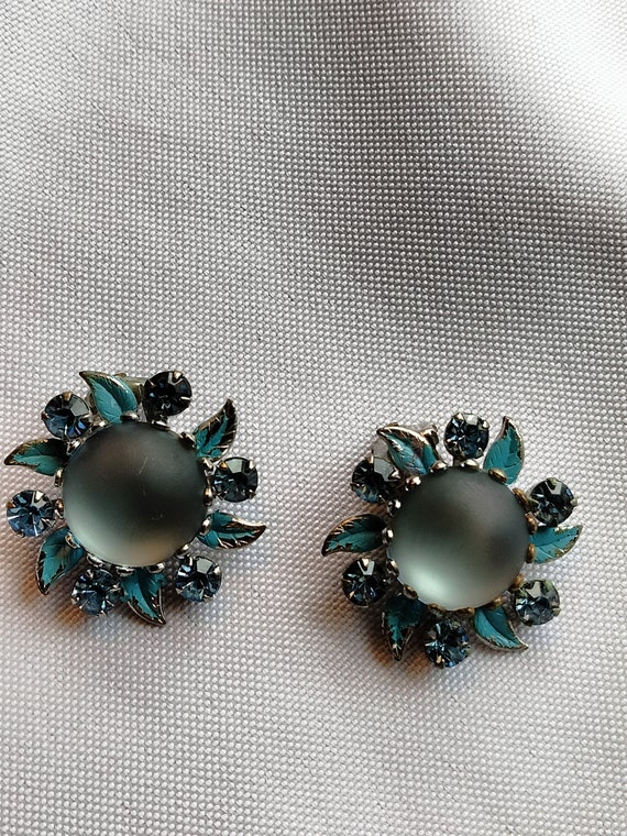 SPECTACULAR WEISS of NY Earrings, Blue Grey Caboc… - image 5