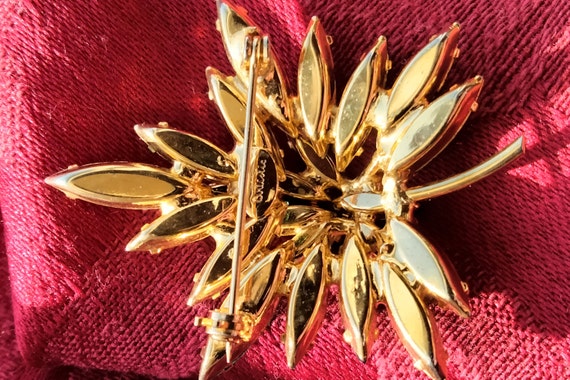 Signed Maple Leaf Brooch, Emerald Green Navettes,… - image 3