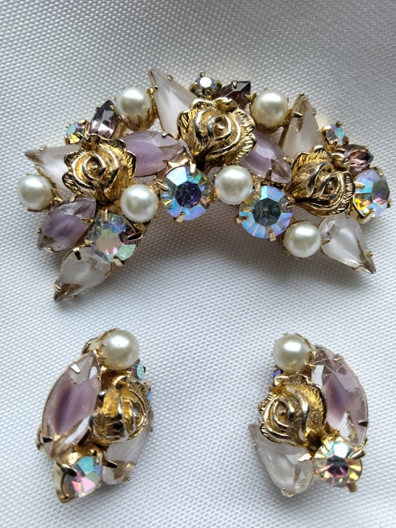 SIGNED WEISS Demi Parure Beautiful Brooch and Ear… - image 1