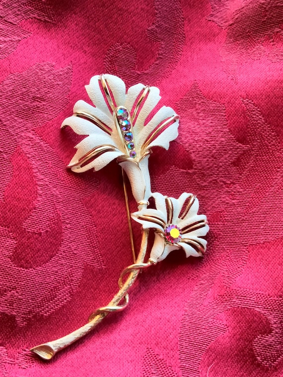 Kramer Enameled Flower Brooch with AB Stones