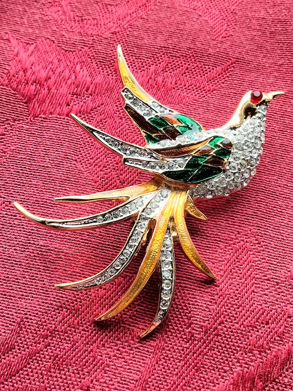 SETA Peacock Brooch, Beautiful Gold Plated setting