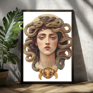 Stampa artistica di Medusa, poster di Moody Cabinet Card, decorazione da parete gotica vintage, stampa di Goth Dark Academia, poster di mitologia greca