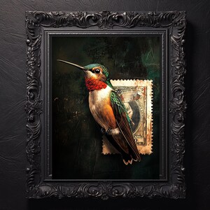 Gothic Kolibri Art Print - physisches Vintage Vogel Poster, dunkle botanische Wanddekoration, launische Natur Stempel, Tierliebhaber Home Art