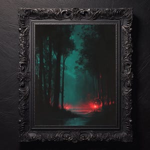 Dark Forest Abstract Art Print - Physische Gothic Woodland Wanddekoration, Dark Fantasy Forestcore Poster, stimmungsvolle Cottagecore Natur Ästhetik