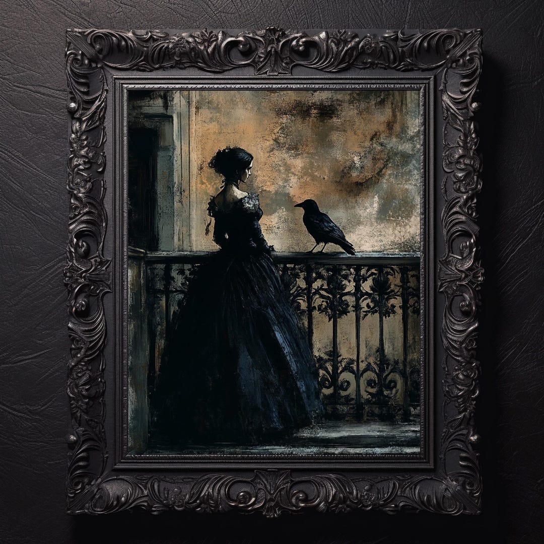 Gothic Woman and Raven Art Print – Edgar Allan Poe Inspired Wall Decor ...