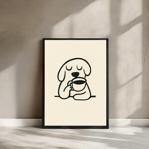 Wydruk artystyczny Coffee Dog, uroczy wystrój baru Espresso do kuchni lub kawiarni, minimalistyczny neutralny plakat estetyczny, wydruk fizyczny