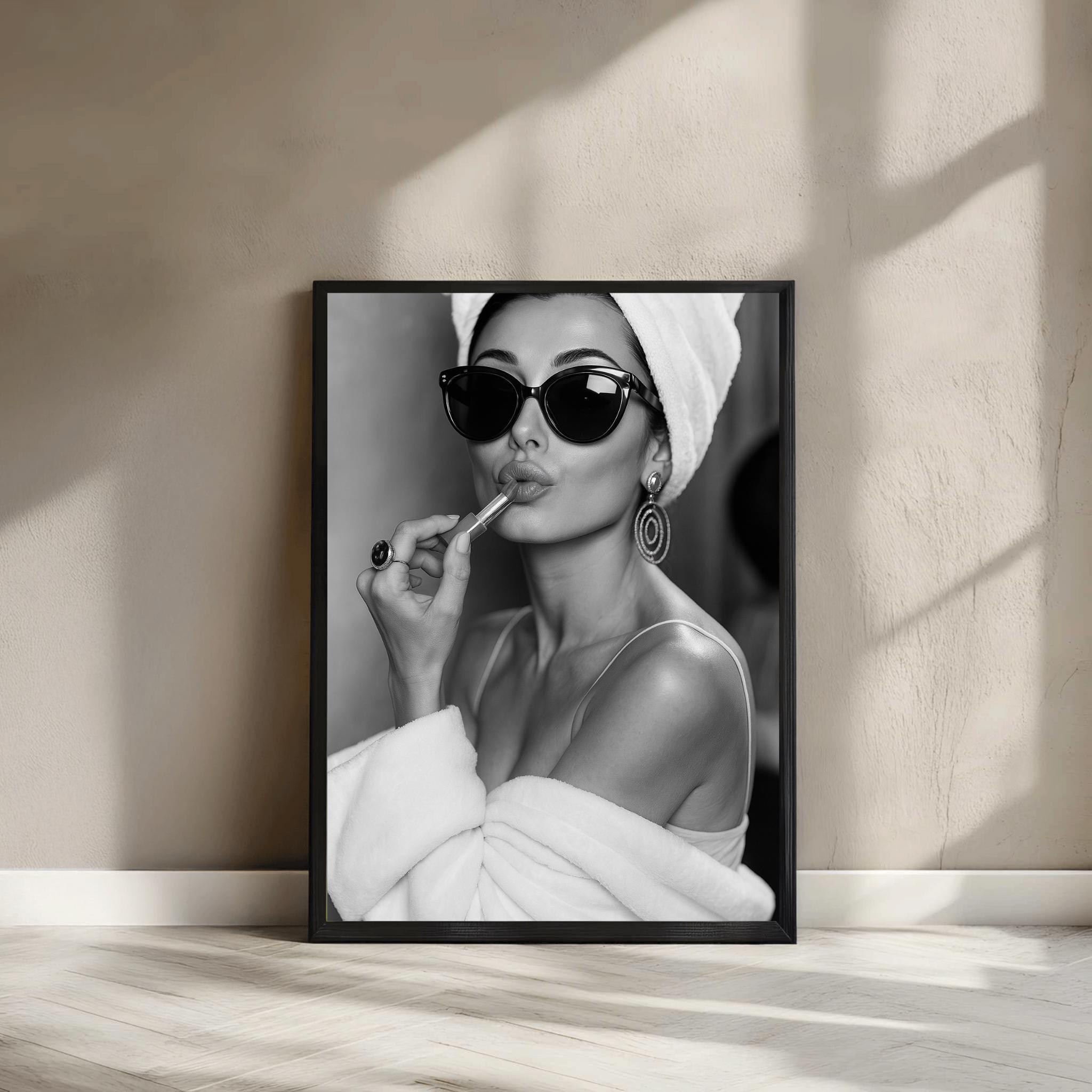 Audrey Hepburn Lipstick Wall Art Print, Black and White Vintage Fashion Poster, Old Hollywood Feminist Decor, Physical Print