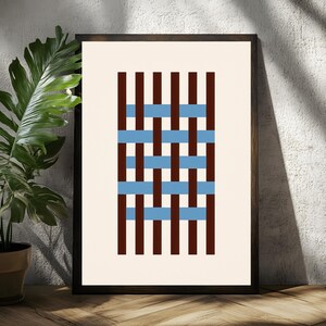 Rayas minimalistas en beige, marrón y azul, decoración abstracta moderna, arte mural Bauhaus imprimible, póster decorativo, impresión de arte físico escandinavo