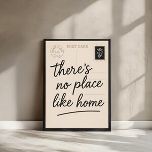There's no place like home, Black Postcard Poster, Trendy Physical Print, Apartment Aesthetic, Cozy Wall Art, Modern Decor,