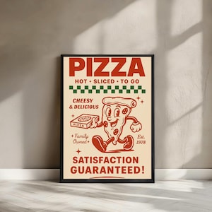 Pôster de pizza retrô | Impressão de arte de cozinha vintage | Impressão de arte física | Decoração de cozinha retrô | Decoração de parede para impressão | Pôster de comida excêntrica