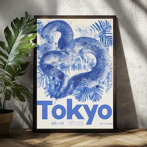 Impresión de arte abstracto de olas azules, decoración de pared de estilo japonés retro, póster minimalista de océano, obra de arte estética de los años 70, diseño gráfico vintage