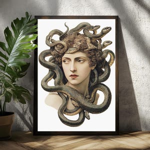 Stampa artistica vintage di Medusa, poster da parete gotico, decorazione Dark Academia, stampa seppia della mitologia greca, opera d'arte gotica fisica