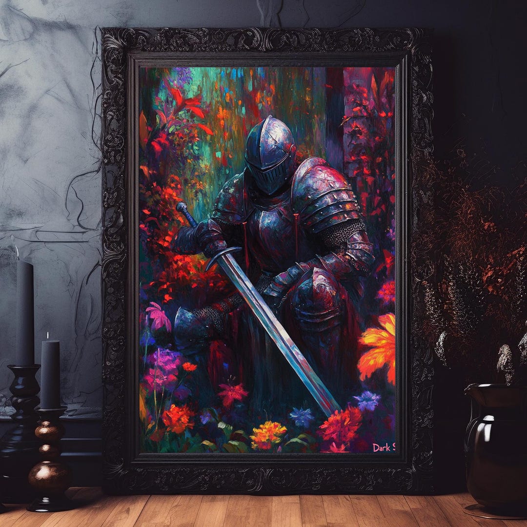 Medieval Knight Floral Print - Physical Knightcore Fantasy Art, Dark ...
