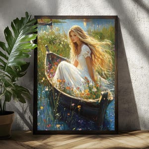 Pôster "Lady Shalott à Beira da Água", Arte Vitoriana Dark Academia, Decoração de Parede Literária Vintage, Estética Rústica Encantada, Impressão Física