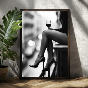 Feminist Wine Drinking Poster Print, Black White Wall Art, Bar Cart Decor, Alcohol Lover Gift, Maximalist Room Art, Physical Print
