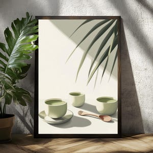 Japanese Matcha Art Print, Green Tea Kitchen Wall Decor, Minimalist Zen Aesthetic Poster, Matcha Lover Gift, Physical Art Print