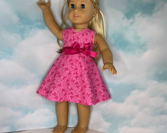 18 inch doll dress designed and handmade to fit American Girl doll. Buy any two for free shipping. Pretty pink on pink dress has satin bow