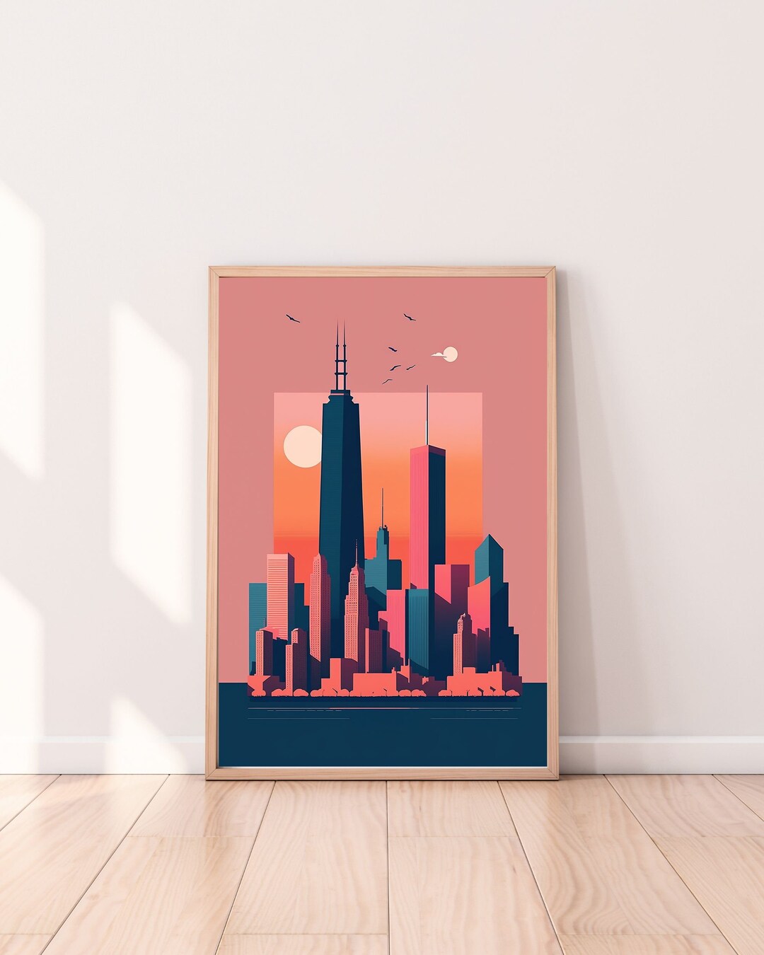 Chicago Print, Windy City Skyline Wall Art, Skyline Illustration, Dorm Decor, Wall Art, Chicago