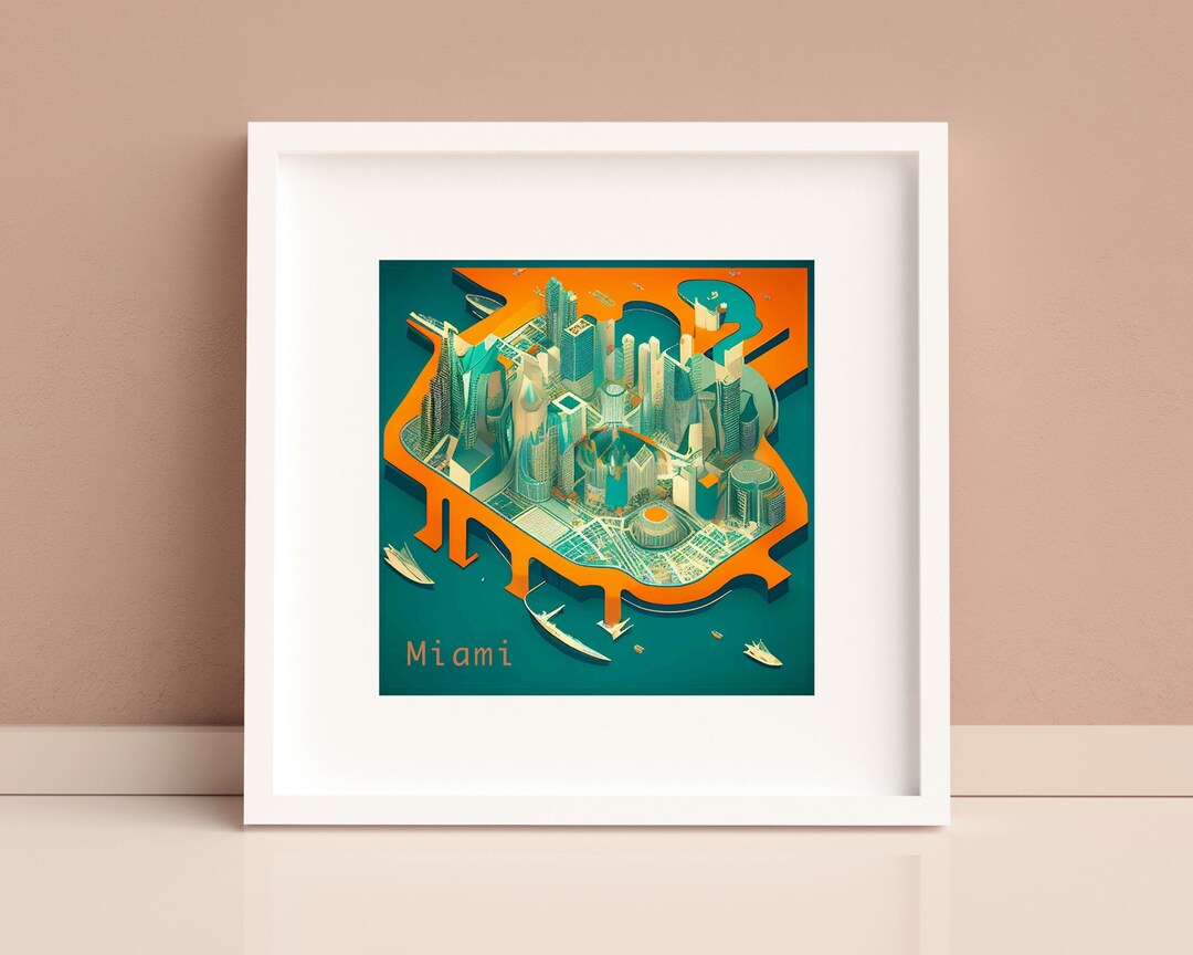City Map of Miami, Miami Wall Art, AI Wall Art, Miami Art Print, City