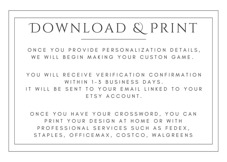 Custom Crossword Puzzle, Crossword Puzzle, Wedding Activity, Lawn Games