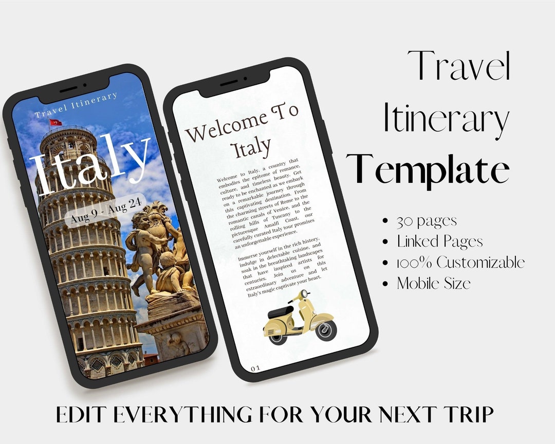 Italy Travel Itinerary Template Mobile Template. Canva Trip - Etsy