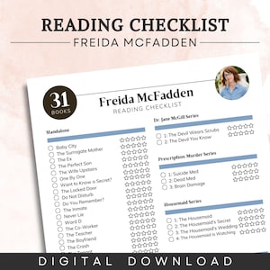 Freida McFadden Reading Checklist Book Tracker Bookshelf Reading Log Printable Pages Digital Template Reading Journal PDF The Handmaid Book