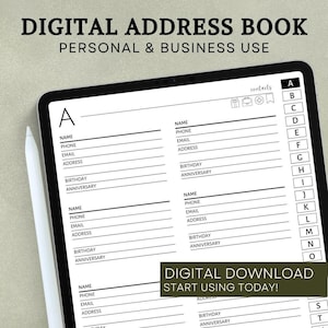 Digital Address Book, Contact List, Address Book Printable, Contact List Template, Printable Planner Pages, Address Book for iPad, GoodNotes