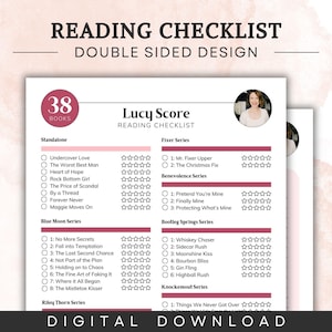 Lucy Score Reading Checklist Book Tracker Bookshelf Reading Log Printable Pages Digital Template Reading Journal PDF Romance Reader Journal