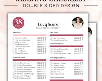 Lucy Score Reading Checklist Book Tracker Bookshelf Reading Log Printable Pages Digital Template Reading Journal PDF Romance Reader Journal