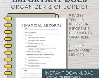 Checklista för nödpärm, utskrivbar checklista, familjens överlevnadspärm, checklista för nödsituationer, katastrofplanerare, organisationschecklista för familjen