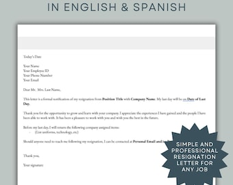 Carta de renuncia simple Plantilla de renuncia Carta de renuncia profesional Plantilla de carta de renuncia en Word Carta simple Carta para renunciar a mi trabajo
