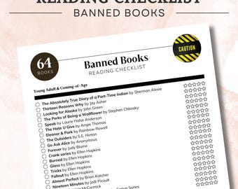 Banned Books Reading Checklist Book Tracker Bookshelf Reading Log Printable Pages Digital Template Reading Journal PDF Book Club Books List