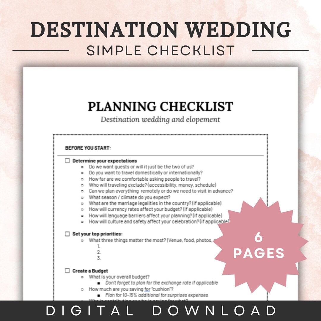 Simple Destination Wedding Planning Checklist Wedding Planner List ...