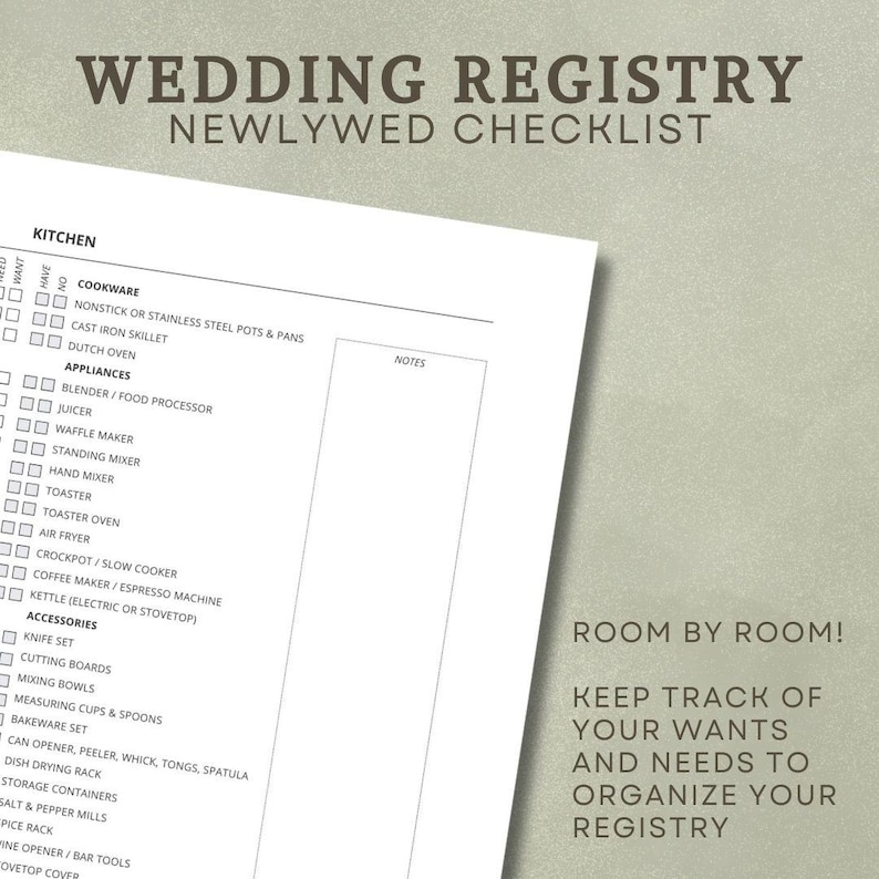 Wedding Registry Checklist Gift Registry Checklist Digital Download