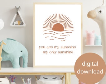 You Are My Sunshine Digital Wall Art, Baby Room Decor, Nursery Room Wall Art Decor, Baby Gift, Bright Digital Printable.