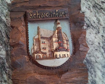 Vintage Wood Schweinfurt town hall from Germany Plaque, Wall Decor