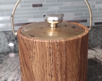 Vintage Faux Leather Wood Grain Ice Bucket