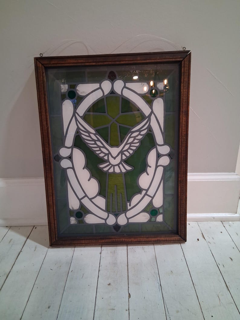 Vintage Framed Stained Glass Cross With Dove Picture, Wall Hanging - Etsy