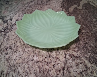 Vintage Green Jadeite Fire-King 8 inch Lotus Blossom Plate, Dish