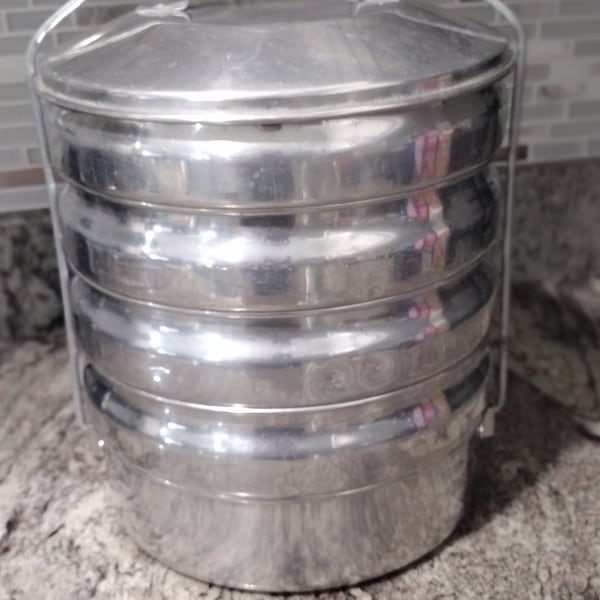 Vintage Aluminum Stackable Lunch Pail, Miner, food tote, canister, camping, bugout