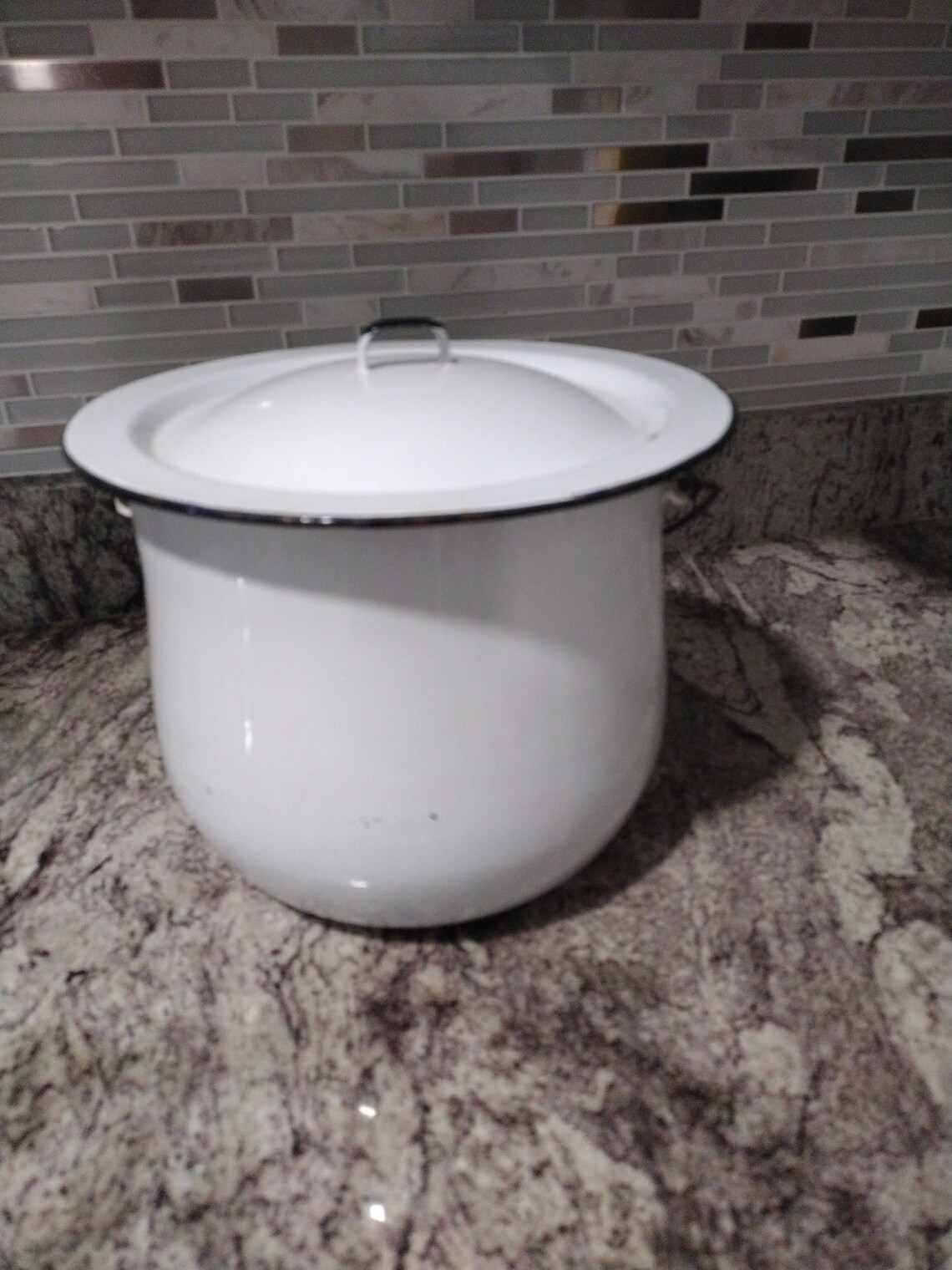 Vintage White Enamel Stock Pot Kitchen Lidded Pot Etsy