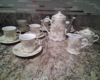 Vintage Silver colored Oriental Tea Set