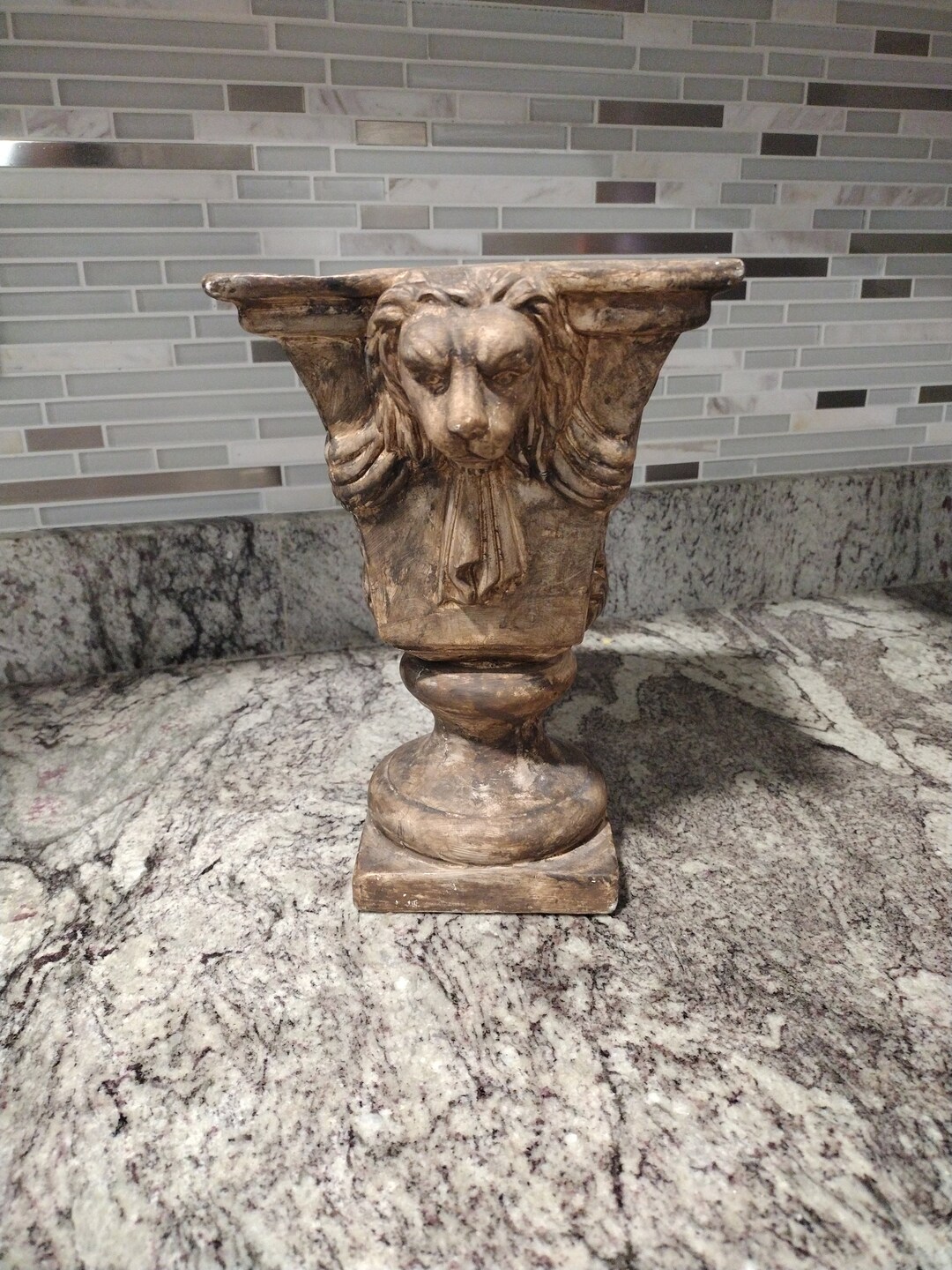 Vintage Lion Cement Urn Planter Garden Flowers Etsy