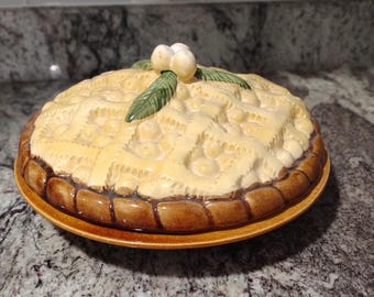 Vintage Ceramic Cherry Pie Keeper, Pie Plate